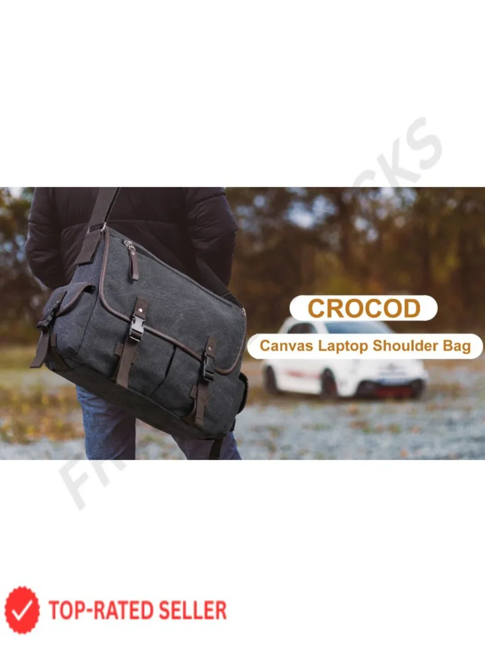15.6-inch Laptop Messenger Bag Canvas Shoulder Bag Work Briefcase with Padded